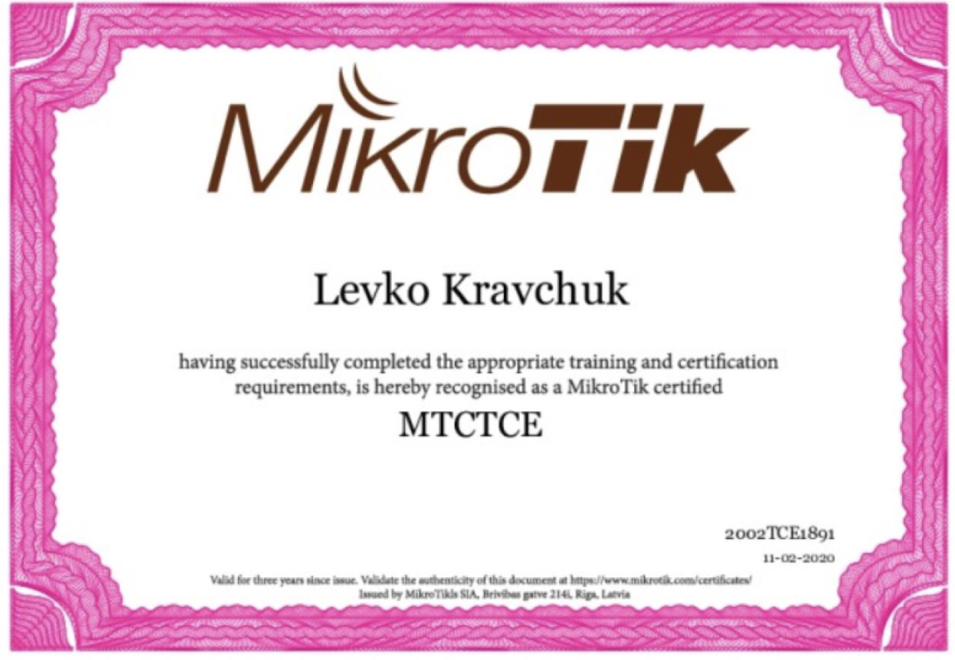 MikroTik MTCTCE Certificate
