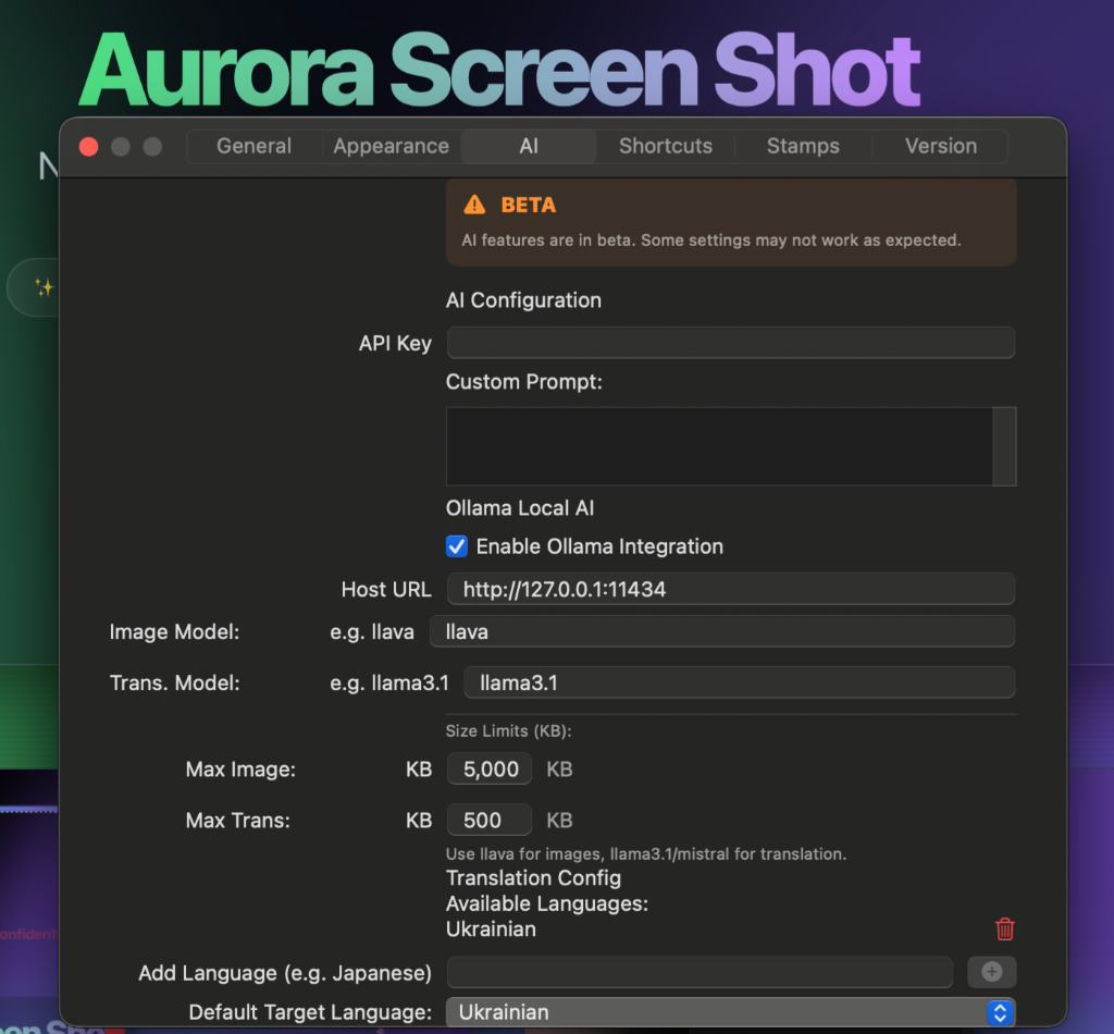 Aurora Settings