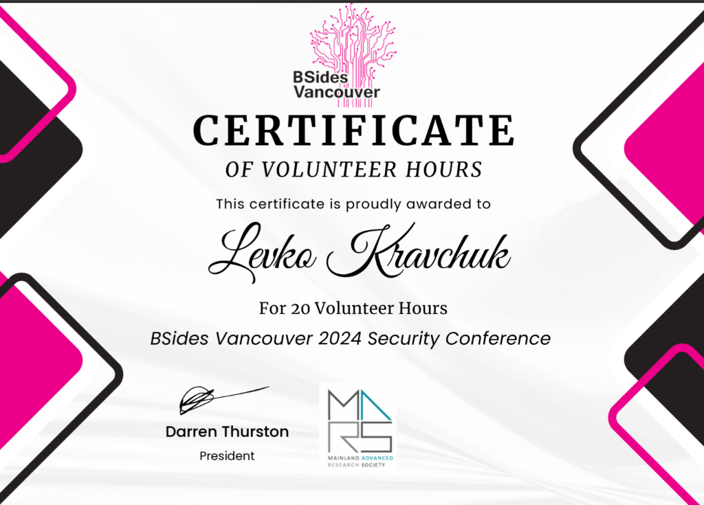 BSides 2024 Volunteer Certificate
